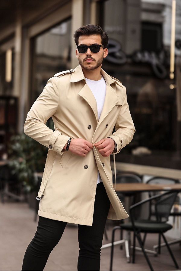 MEECY BeiGe Men s TRench Coat Belted WateR and WindpRoof Trendyol