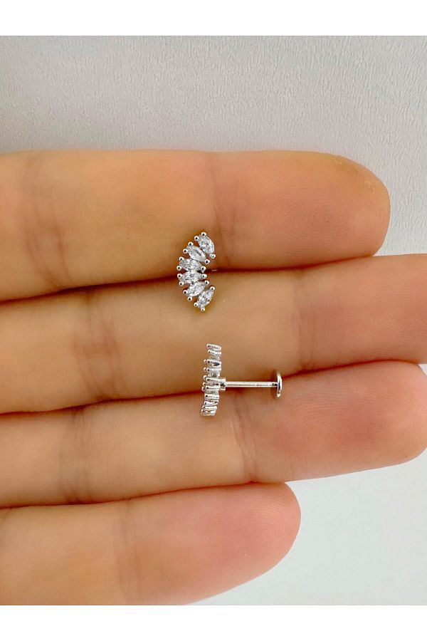 Arescollection-Zircon Stone - 1 Piece Front Mounted and Back Flat Tragus Helix Cartilage Conch Threaded Piercing 1