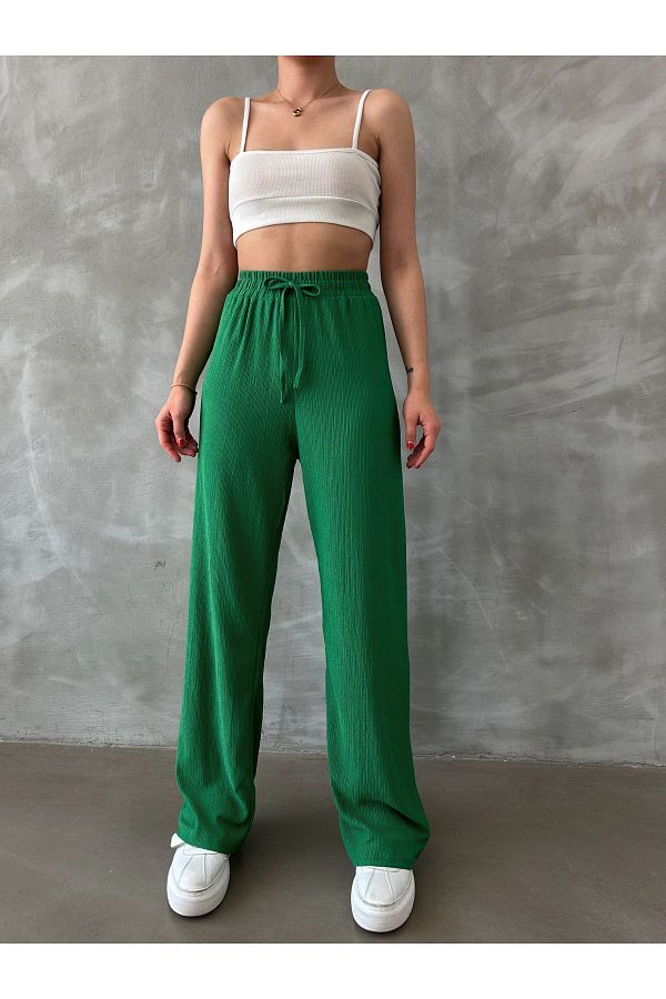BEJNA-Grüne Palazzo-Hose mit elastischem Bund für Damen 1
