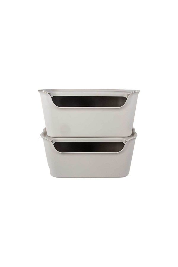 QUTU-Beige Set of 2 - 15 L Organize Box with Qatli 1