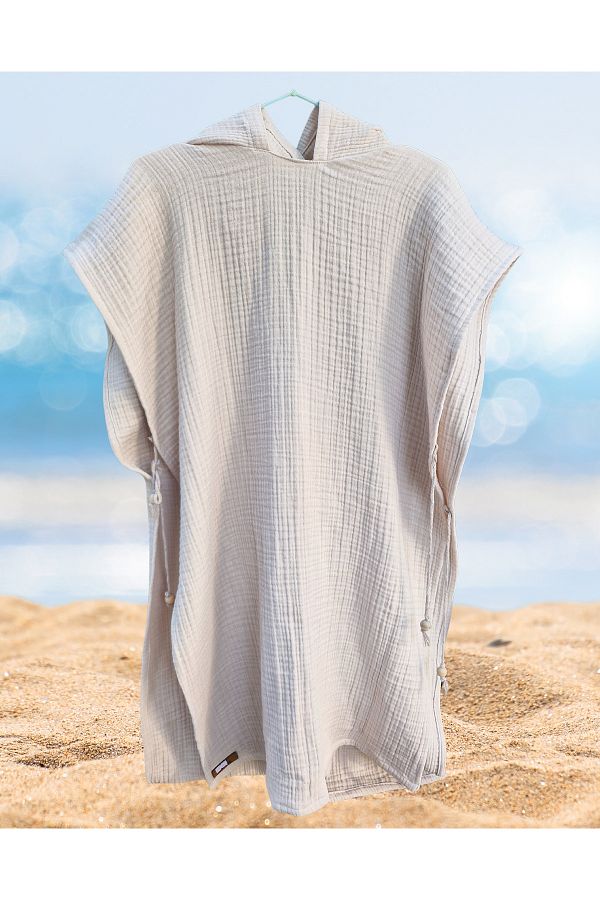 Naturalp Organic Muslin Hooded Women s Poncho Bathrobe Sea Beach Pool Towel Beige One Size Trendyol