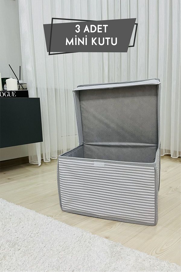 VAYBE-3 PCS MINI Multi-Purpose Storage Box Storage Bag Toy Box, Organizer Gray Line Pattern 30x40x25 1