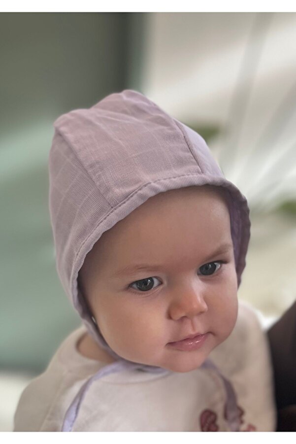 runbaby Tek Kat Müslin Çift Taraflı Bebek Bonnet Şapka (3-9 AY) - Lila