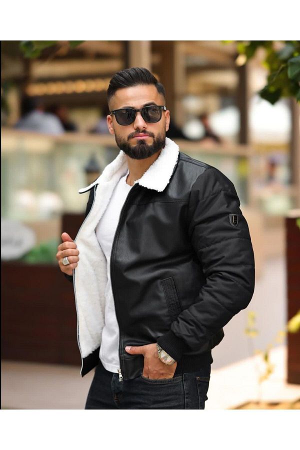Leather coat with fur inside shop