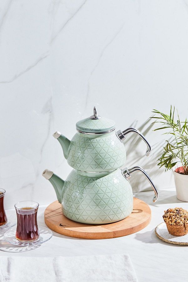 Karaca-Crystal Green Enamel Midi Teapot Set 1