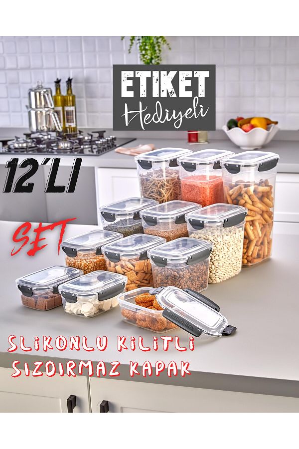 ASlife Home-4-size Silicone 12-piece Storage Set - Leak-proof, Non-breathable, Locking Lid, 700ml 1300ml 2000ml 3200ml 1
