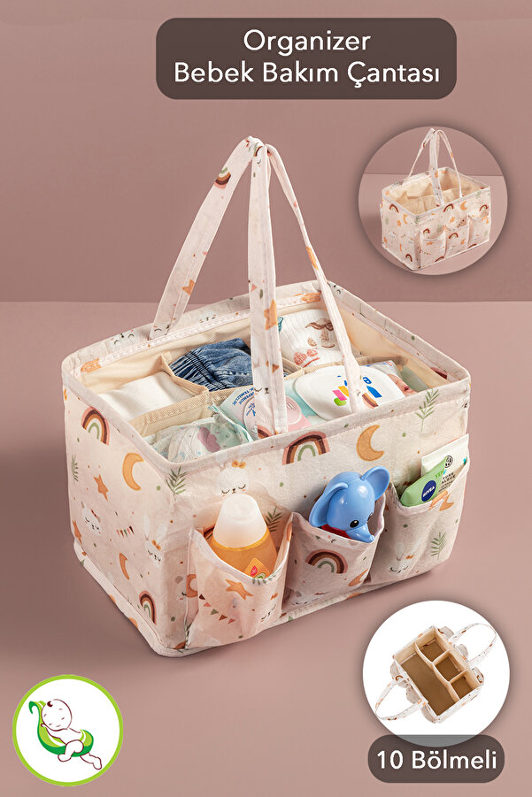 Meleni Baby Çok Amaçlı Bölmeli Organizer Çanta - Anne Bebek Bakım Çantası - Taşınabilir Düzenleyici Çanta