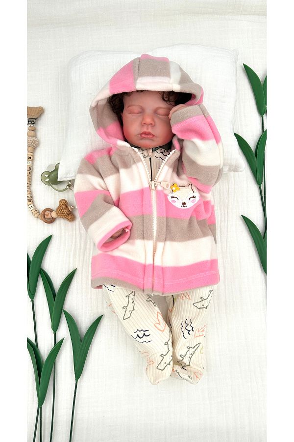 PATSAN-Zippered Hooded Fleece Baby Girl Cardigan Squirrel 1