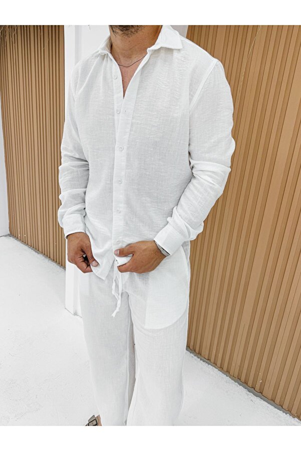 King Brothers Men's Linen White Slim Fit Shirt Set- Trendyol