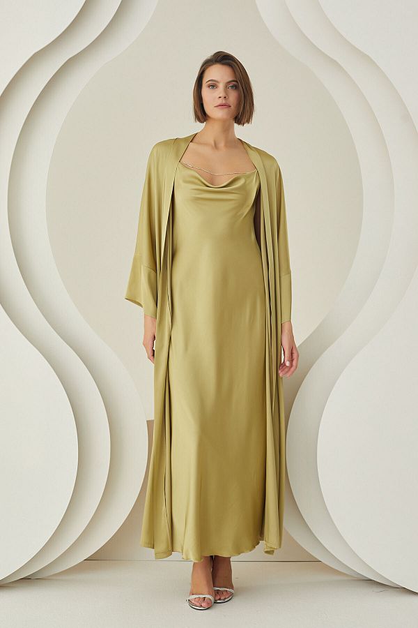 Loya Long Green Satin Dressing Gown Trendyol