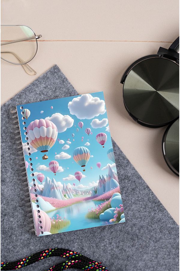 kutuTR-80 Sheets Striped Flying Balloons Patterned Notebook - Wooden Mdf Cover, 10x14 Vip Modelist, 80gr/m2 Ç-a602 1