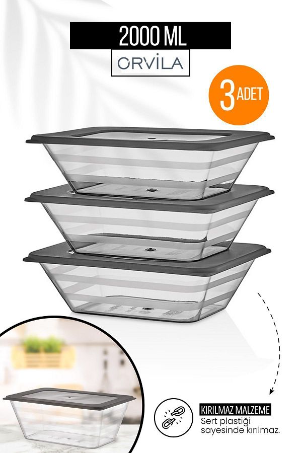 Orvila-2 Lt. Set of 3 - Large Size Prism, Rectangular and Microwave Storage Container, Freezer Compatible 1