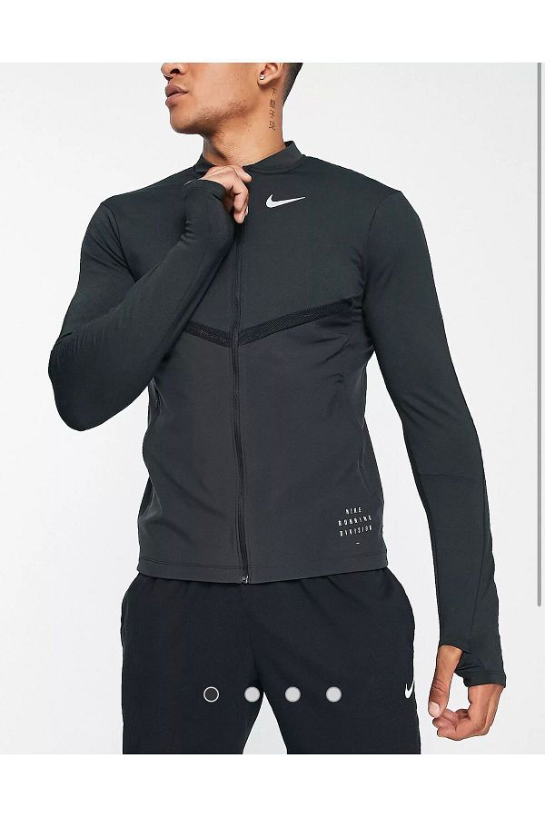Nike-Black Dri-Fit Thin Men's Running Jacket - Full-Zip, Division Element 1