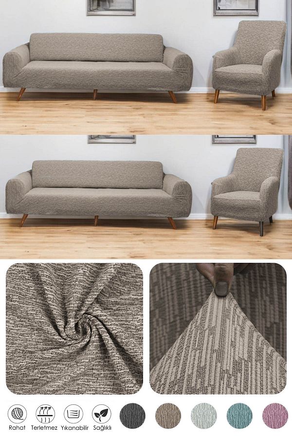 riselerhome-Jacquard Plain Pattern Lycra Flexible Washable Sofa Cover 3+3+1+1 Sofa Set 1