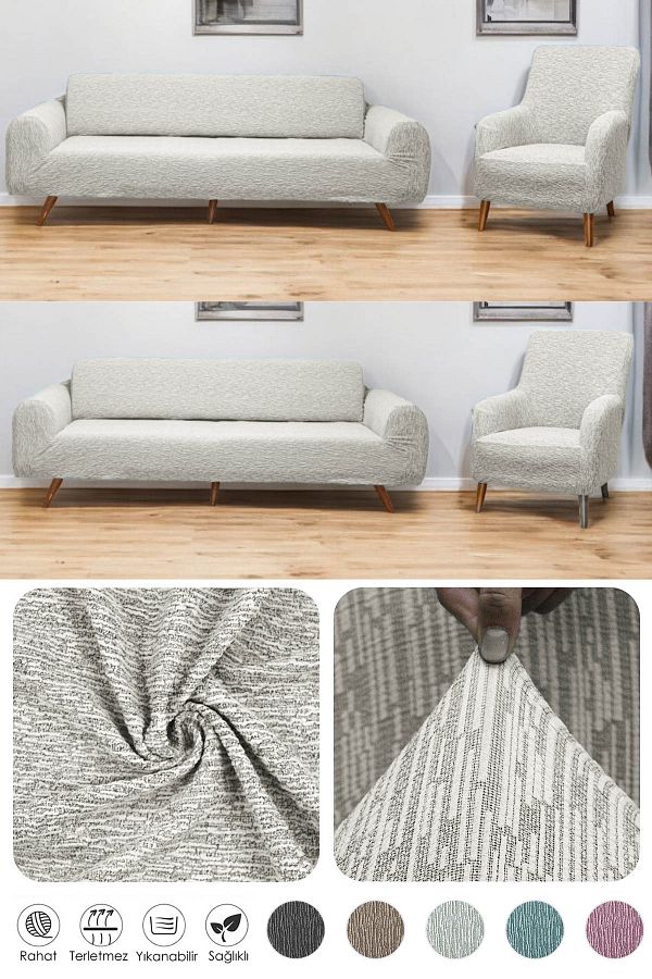 riselerhome-Flexible and Washable Lycra Jacquard Plain Pattern Sofa Cover - 3+3+1+1 Set 1