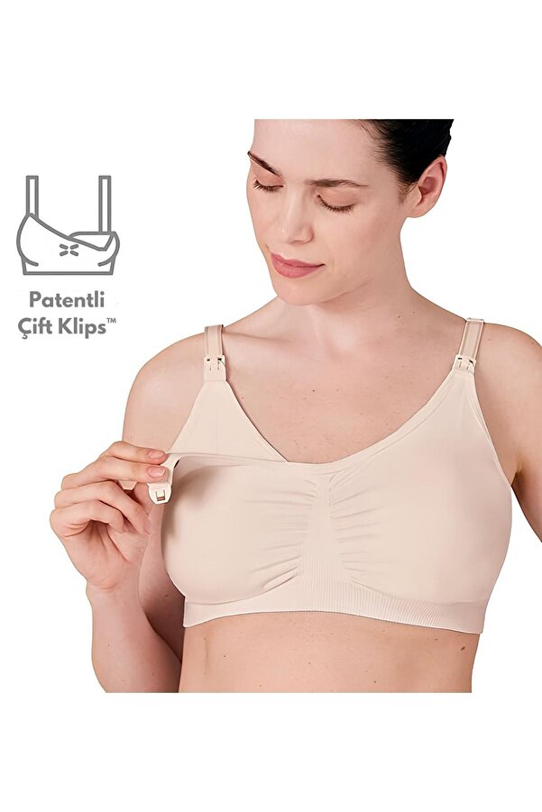Genel Markalar Bej Rengi Pompalı Hamile Emzirme Sütyeni Çift Klips