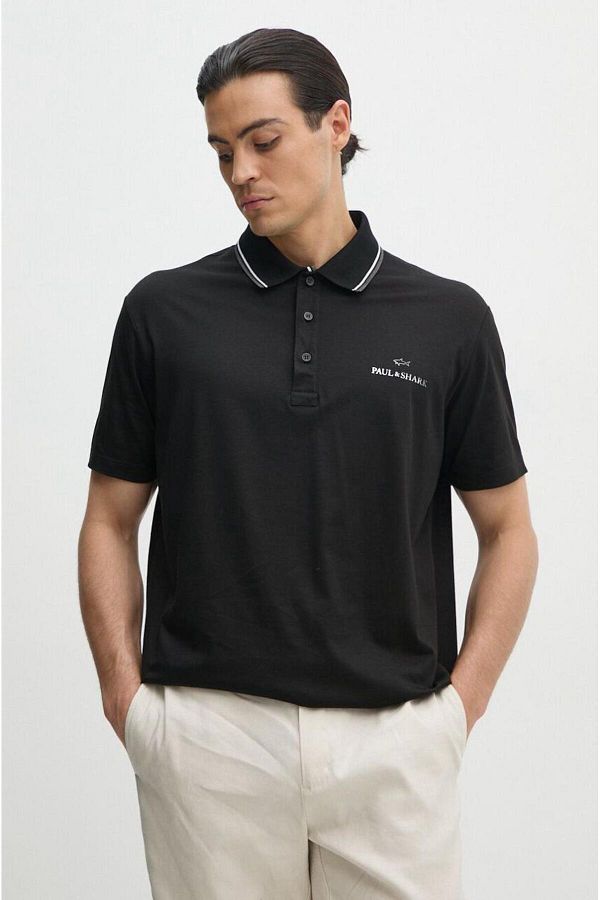 PAUL&SHARK-Tricou pentru bărbați cu gât polo negru - bumbac, mânecă scurtă, utilizare zilnică 14311713 -11D 1