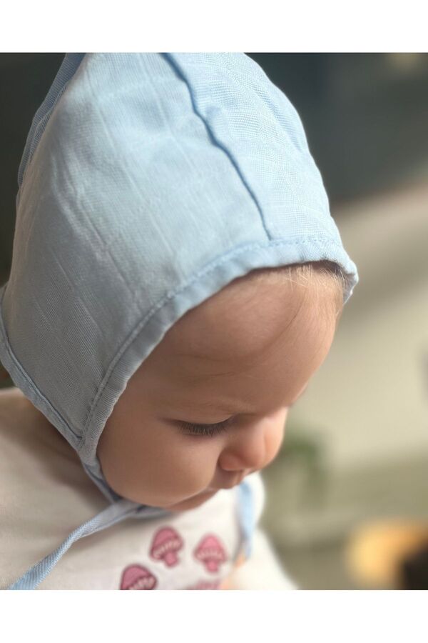runbaby Tek Kat Müslin Çift Taraflı Bebek Bonnet Şapka (3-9 AY) - Açık Mavi