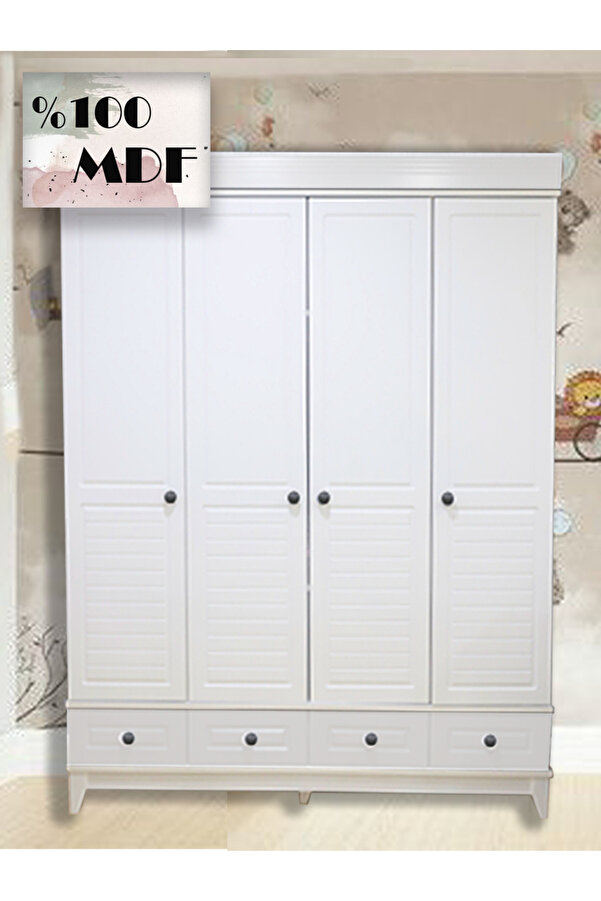 Koza %100 MDF Stella Beyaz 4 Kapılı Bebek&Çocuk Odası Gardrop