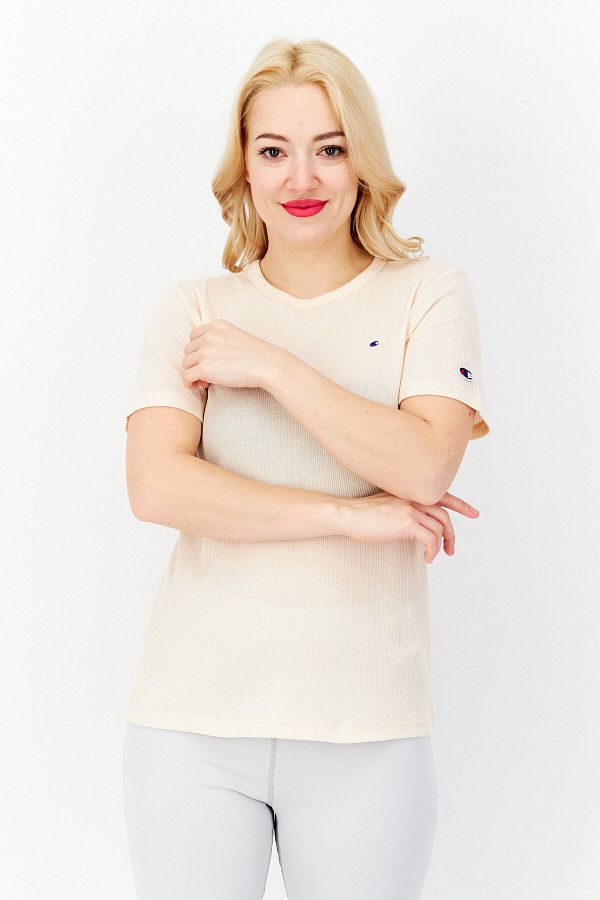 Champion-Women Regular Fit Brand Logo Training T-Shirts, Peach 1