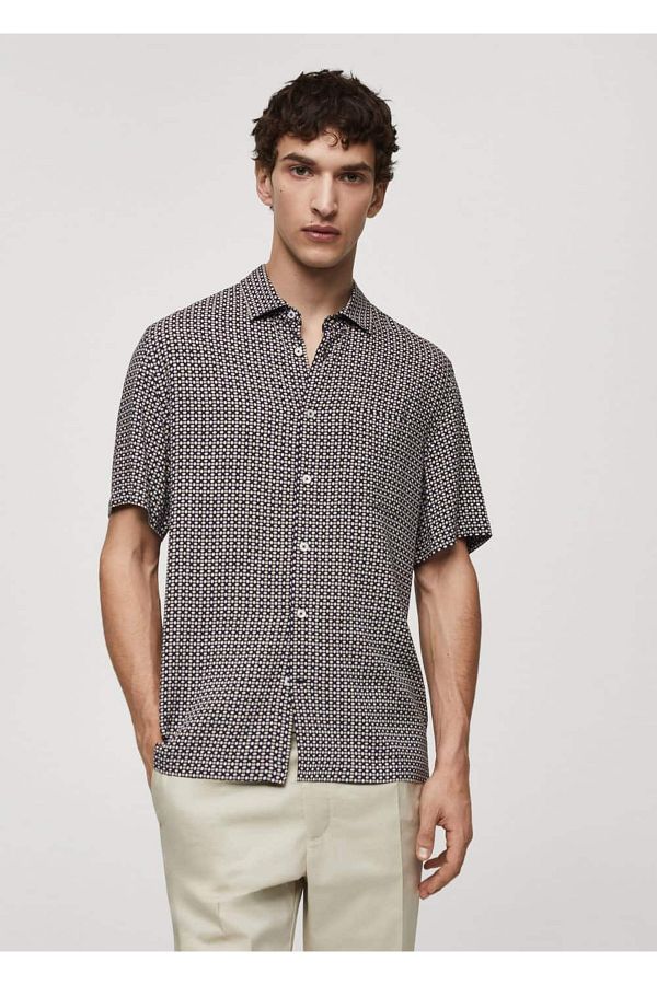 MANGO Man-Short-Sleeved Shirt with Regular Cut and Pattern 1