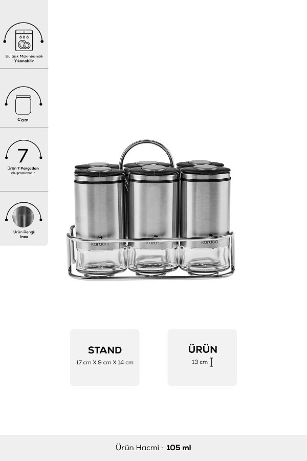 Karaca-Walter Inox 6-Piece Rectangular Spice Set with Stand 1