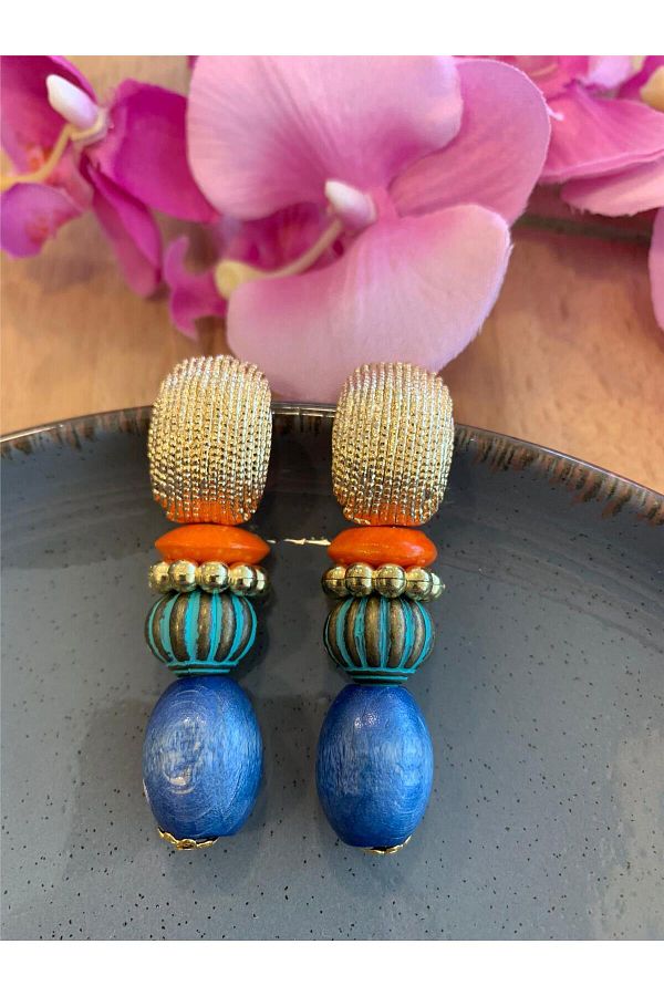 Navy blue beaded earrings on sale