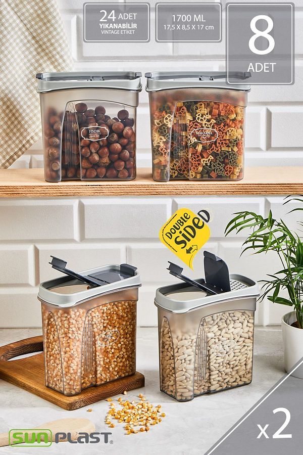 Sunplast-8-Piece Storage Container Set - Leak Proof Double Sided Lid - Anthracite Food Container - 1700ML 1