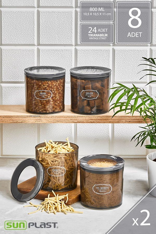 Sunplast-8-Piece Storage Container Set - Leak Proof Ergonomic Lid - Anthracite Food Container - 800ML 1