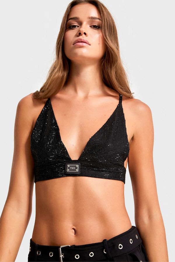 its basic Black Shiny Jewelled Women s Bralet Bustier Trendyol