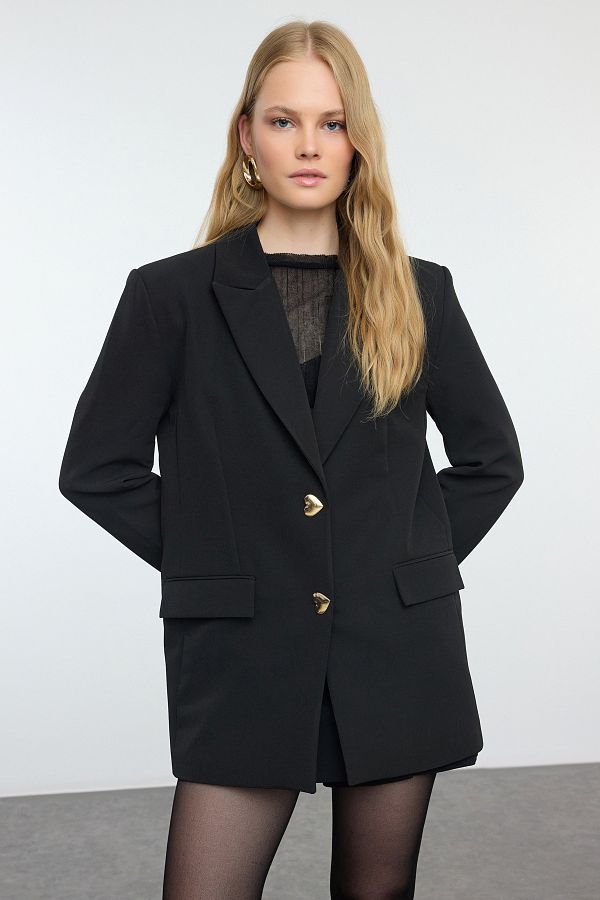 Trendyol Collection-Schwarzer Oversize-Blazer mit Herzmuster - Geknöpft, Twoaw25bc00003 1