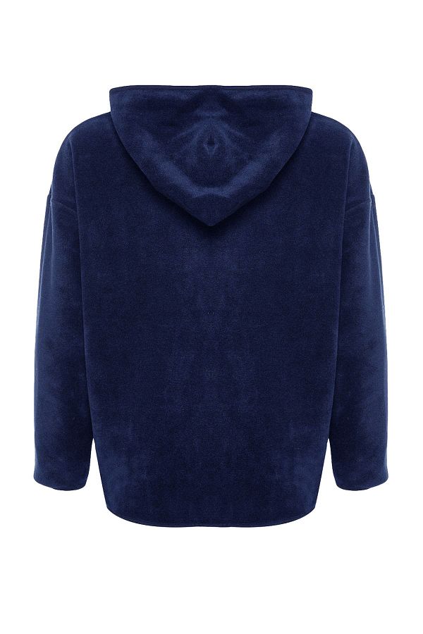 Trendyol Collection-Námořnická modrá Silná fleecová mikina s kapucí a zipem Oversize/Wide Fit pletená mikina TWOAW22SW2063 1
