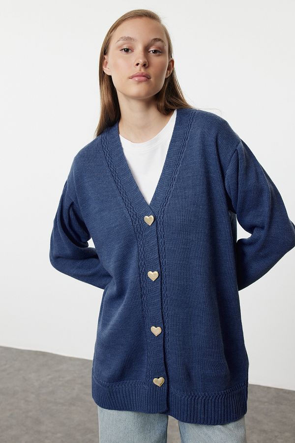 Trendyol Modest-InDigo Knitwear CardDigan - Heart Button, TCTAW25TH00012 1