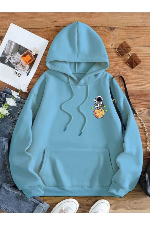 Altamira Women s Baby Blue Galaxy Back Printed Oversize Sweatshirt Trendyol