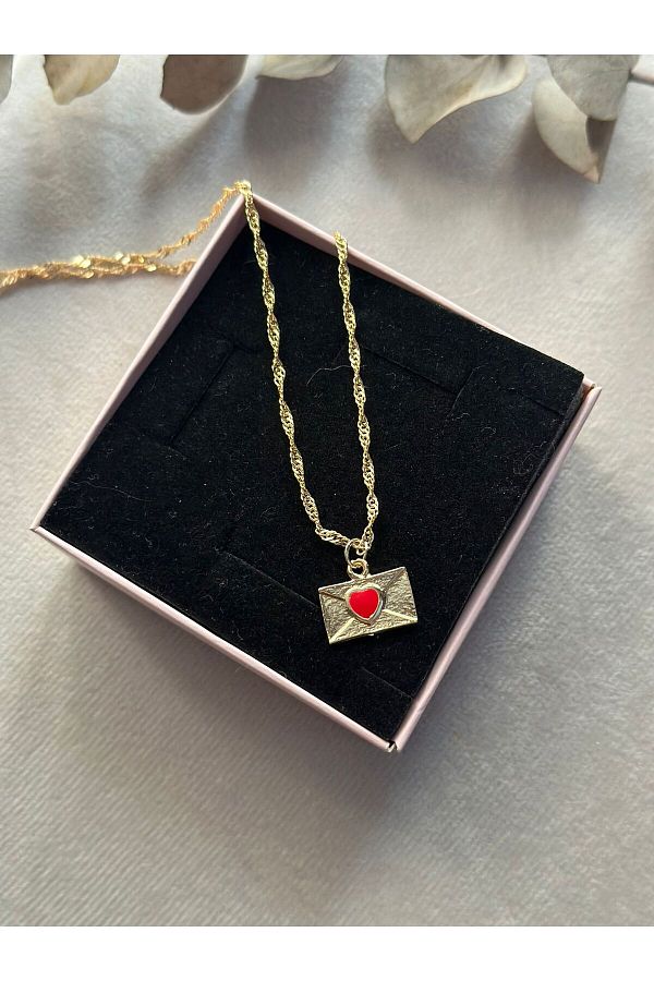 M OSAPR VE 100 Steel Envelope Necklace with Red Heart Trendyol