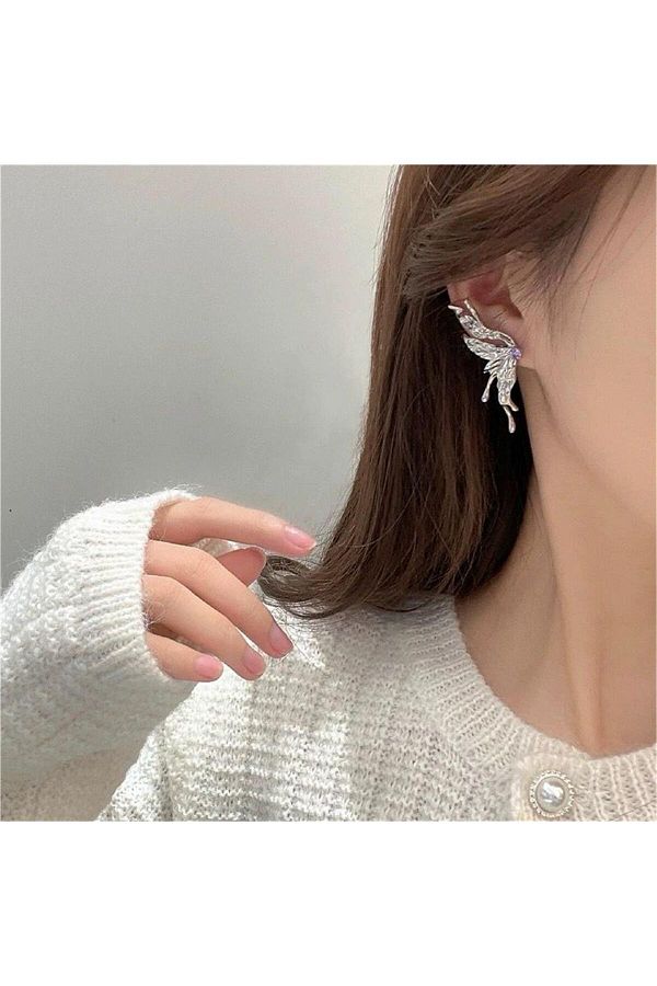 Pelin Aksesuar Silver Half Butterfly Earrings Trendyol