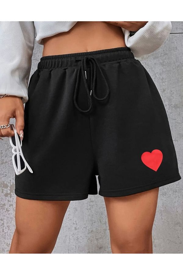 AMOR FACE Red Heart Printed Sweat wicking Plus Size Oversize Women s Bermuda Shorts Trendyol