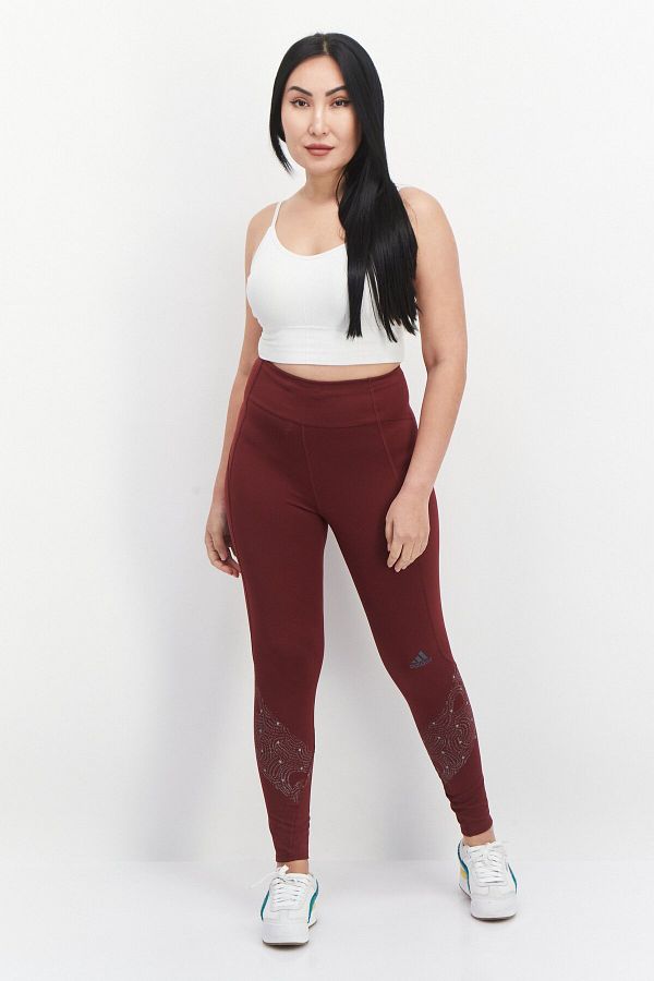 adidas Women Tight Fit Printed Running Leggings Maroon Trendyol
