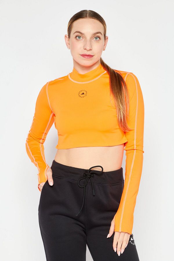 Neon orange long sleeve crop top clearance
