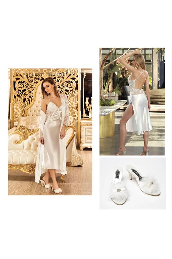 CSN CASANO Women s Dowry Nightgown and Morning Gowns Set of 2 Slippers Gift Save Your Slippers Size as Message Trendyol