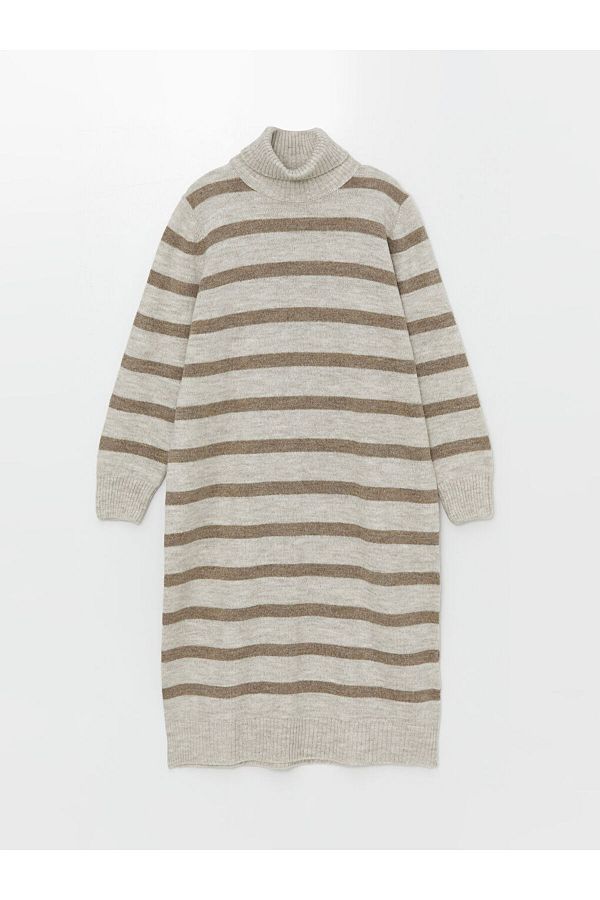 LC Waikiki-Rochie de damă, cu guler în dungi, tricotaje supradimensionate - mânecă lungă 1