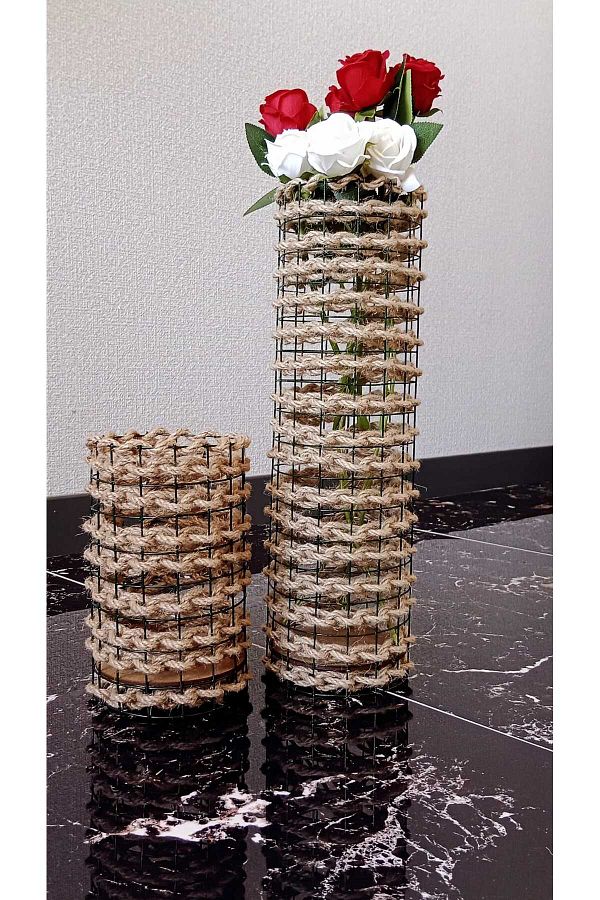 Egindra-40 and 20 cm 2-Piece Wicker Braided Metal Wire Vase 1
