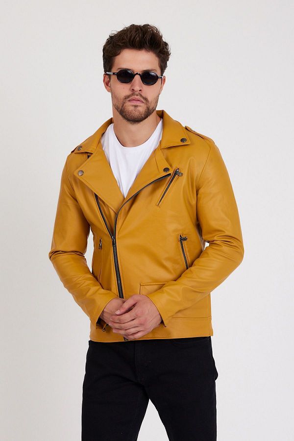 Leather jacket yellow colour sale