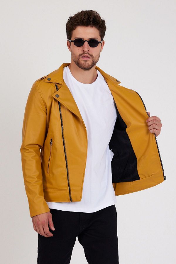 Yellow colour leather jacket cheap