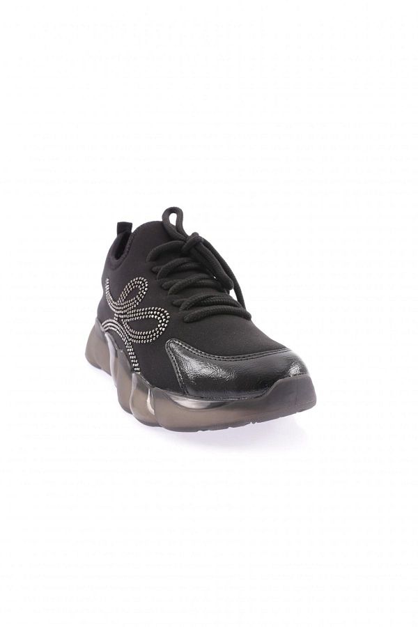 Dgn 218 Women s Black Sneakers Stretch Lace up with Silver Stone Detail Trendyol