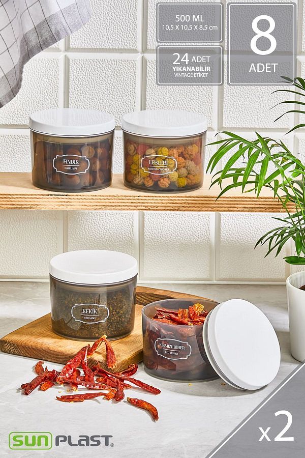Sunplast-Set of 8 Storage Containers - Leak Proof Ergonomic Lid - Food Container with White Lid - 500ML 1