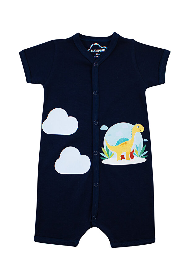 Mavipink Erkek Bebek %100 Pamuk Dinazor Baskılı Romper Kısa Şort Tulum
