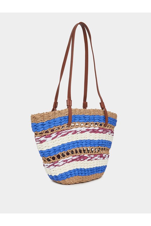 Styli-Raffia Color Block Open Shoulder Bag 1