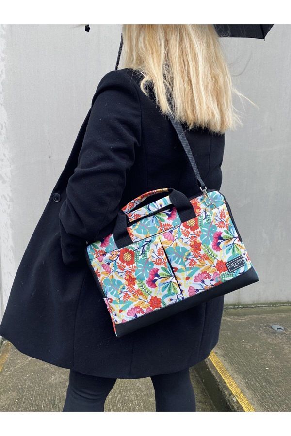 Differ-13-14'' inch, Floral Pattern, Shoulder Strap and Cross Notebook Laptop Macbook Briefcase 1