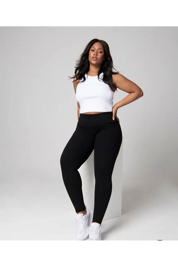 Sea Queen Black High Waist and Corset Wide Belt Interlock Steel Knitted Leggings Large Size Trendyol